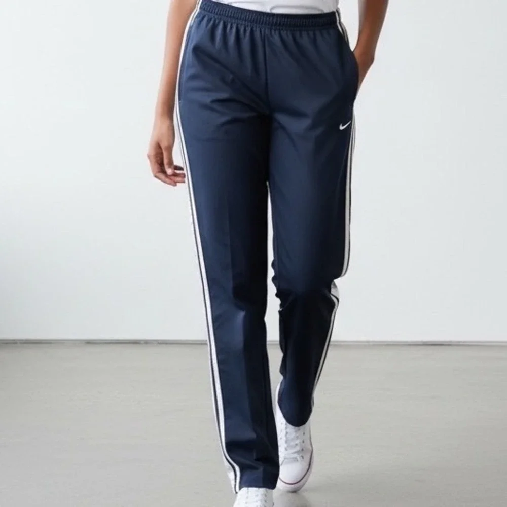 Nike Youth Large Navy Blue White Striped Track Pants Swoosh L 12-14 Y2K gorpcore